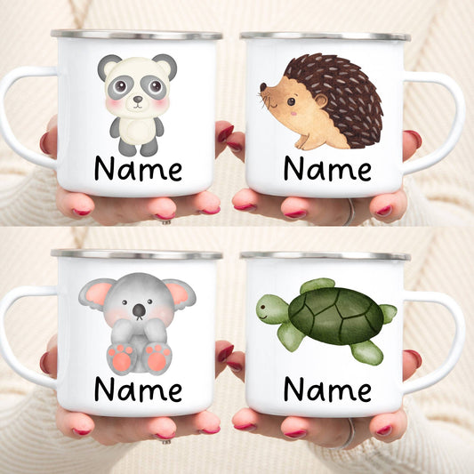 Animals kids Mug camping enamel hot chocolate cup panda koala turtle hedgehog