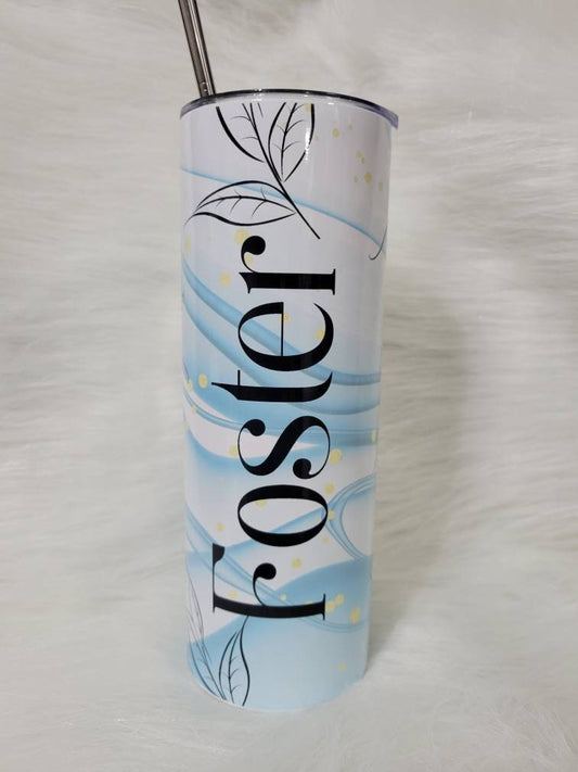 20oz tumbler blue marble leaf custom name wedding party brides maids maid of honor gift